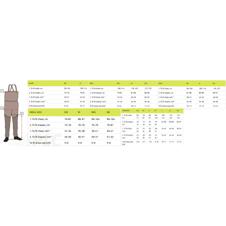 Tableau de taille Waders VISION Koski Grey